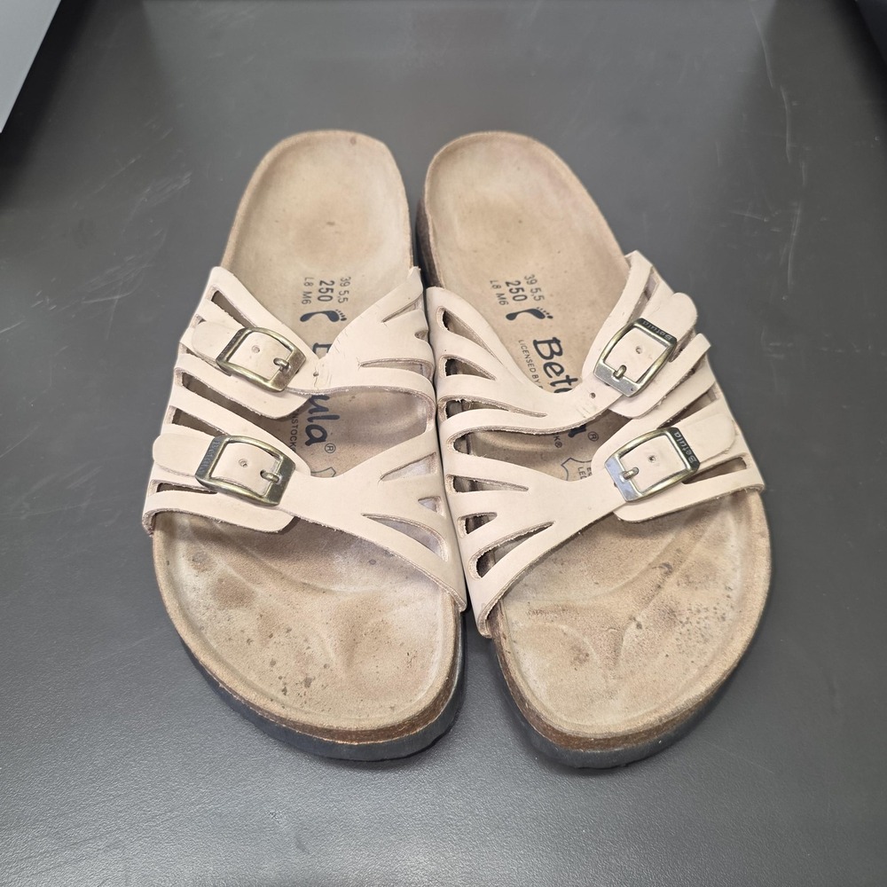 Birkenstocks Betula Sandals Women 8 Beige Leather Slide Buckle Comfort - Picture 7 of 11